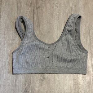 Lucky Brand Gray Ribbed Sports Bra
